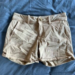 AEO mid rise khaki shorts